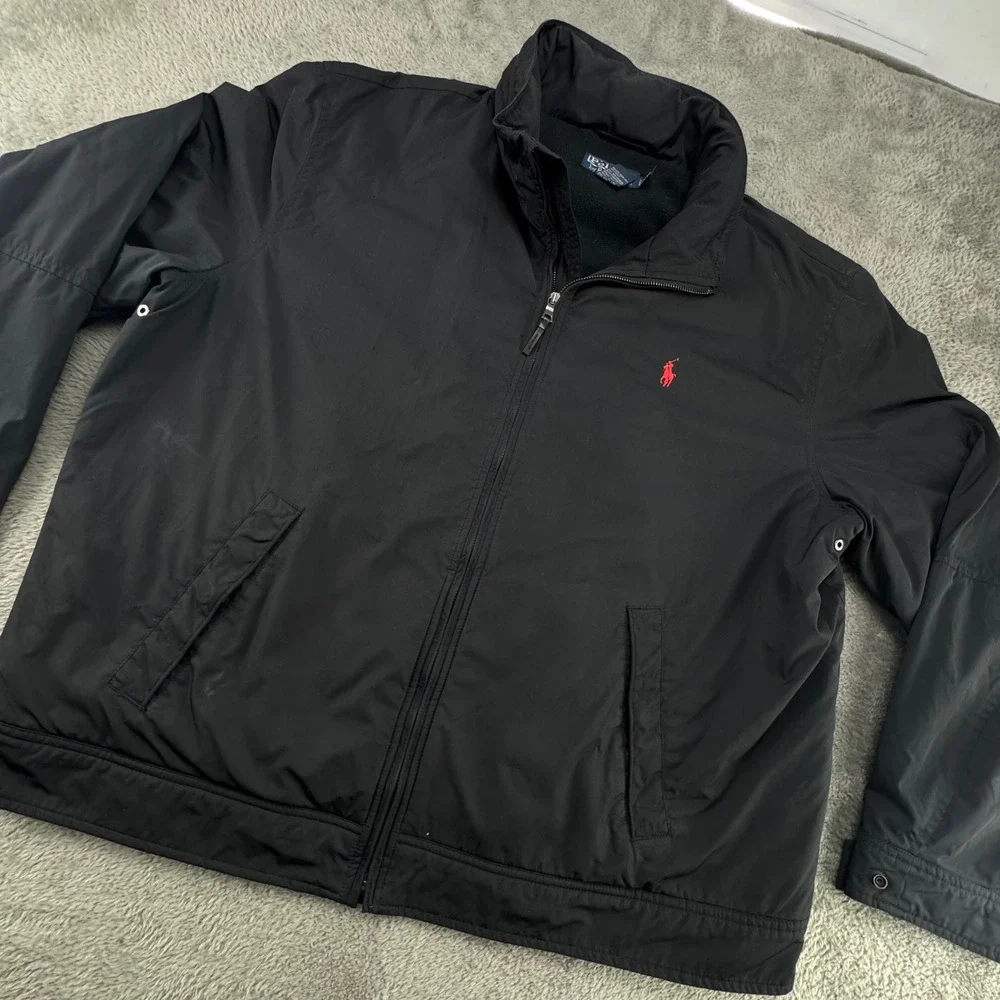 Polo Ralph Lauren Windbreaker Mens XXL Black Good‎ Fleece Lined Full Zip Jacket